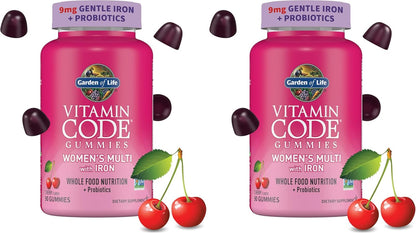 Garden of Life Vitamin Code Women's Multivitamin Gummies with Iron and Probiotics for Immune Health, Digestive Support, and Energy Support, Non-GMO, Cherry Flavor, 90 Gummies