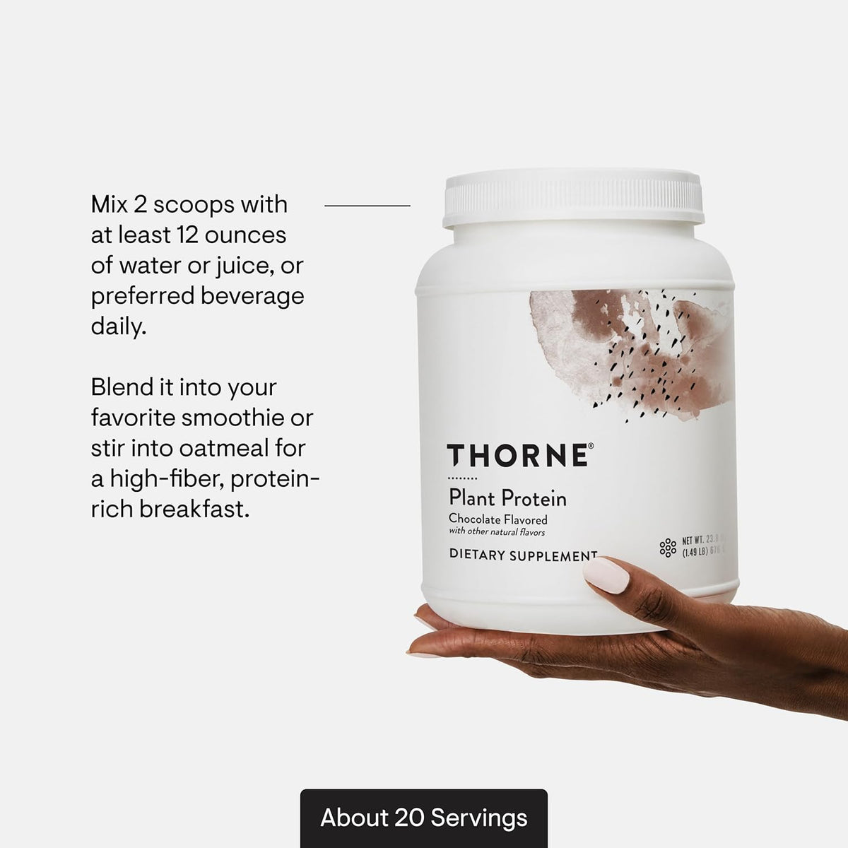 THORNE - Plant Protein - 22 Grams of Vegan Protein Powder - Pea, Rice & Chia Seed Protein with Complete Amino Acid Profile - NSF Certified for Sport - Chocolate - Gluten-Free - About 20 Servings