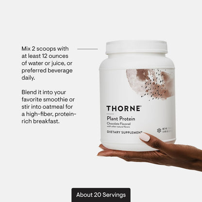 THORNE - Plant Protein - 22 Grams of Vegan Protein Powder - Pea, Rice & Chia Seed Protein with Complete Amino Acid Profile - NSF Certified for Sport - Chocolate - Gluten-Free - About 20 Servings