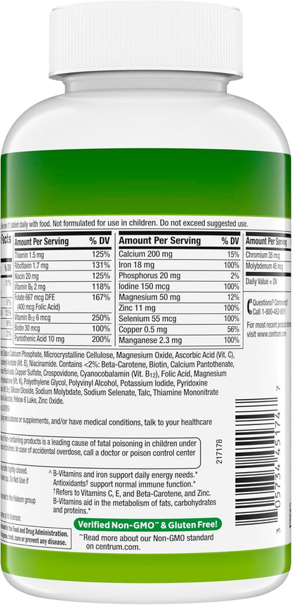 Centrum Adult Multivitamin/Multimineral Supplement with Antioxidants, Zinc, Vitamin D3 and B Vitamins, Gluten Free, Non-GMO Ingredients - 200 Count