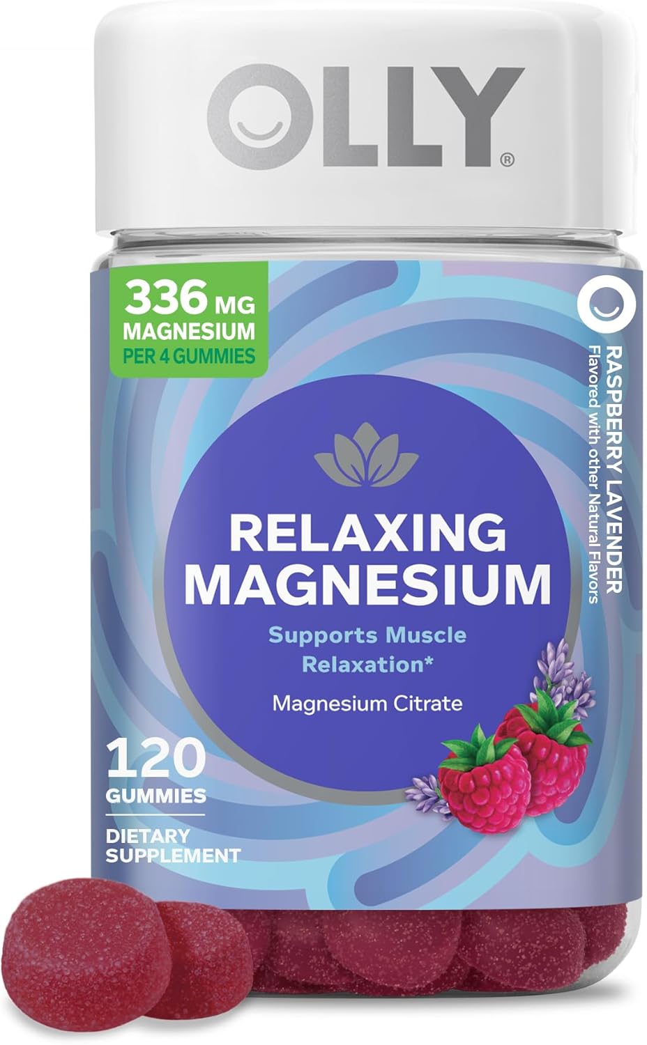 OLLY Relaxing Magnesium Gummies, Supports Muscle Relaxation*, Magnesium Citrate, Raspberry Lavender Flavor, 15 Day Supply - 60 Count