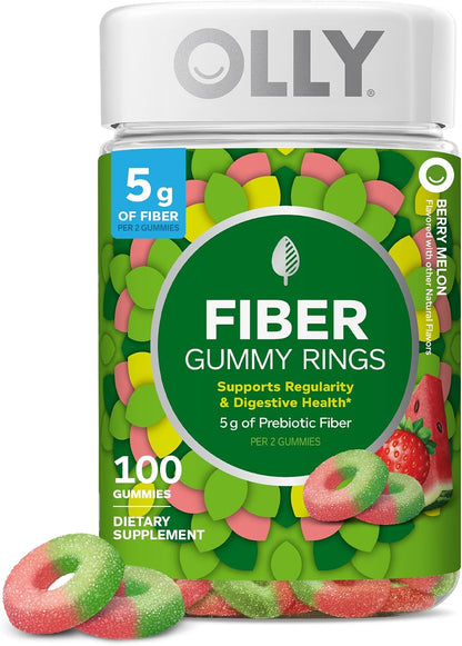 Olly, Fiber Gummy Rings, 5g Fos Prebiotic Fiber, Digestive Health Supplement,* Strawberry Watermelon Flavored, 25 Day Supply, 50 Count