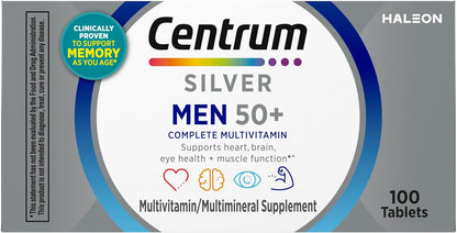 Centrum Silver Multivitamin for Men 50 Plus, Multimineral Supplement, Vitamin D3, B-Vitamins and Zinc, Gluten Free, Non-GMO Ingredients, Supports Memory and Cognition in Older Adults - 100 Ct