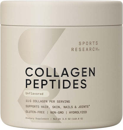 Sports Research® Collagen Peptides Protein Powder 16oz (Unflavored) | 11g Grass-Fed Collagen per Scoop · Hair, Skin & Joint Support · Easy to Mix in Coffee & Shakes - 41 Servings