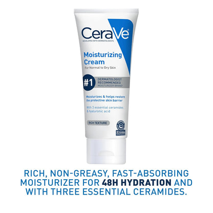 CeraVe Moisturizing Cream, Face Body Moisturizer, Normal to Dry Skin 8/19 Oz