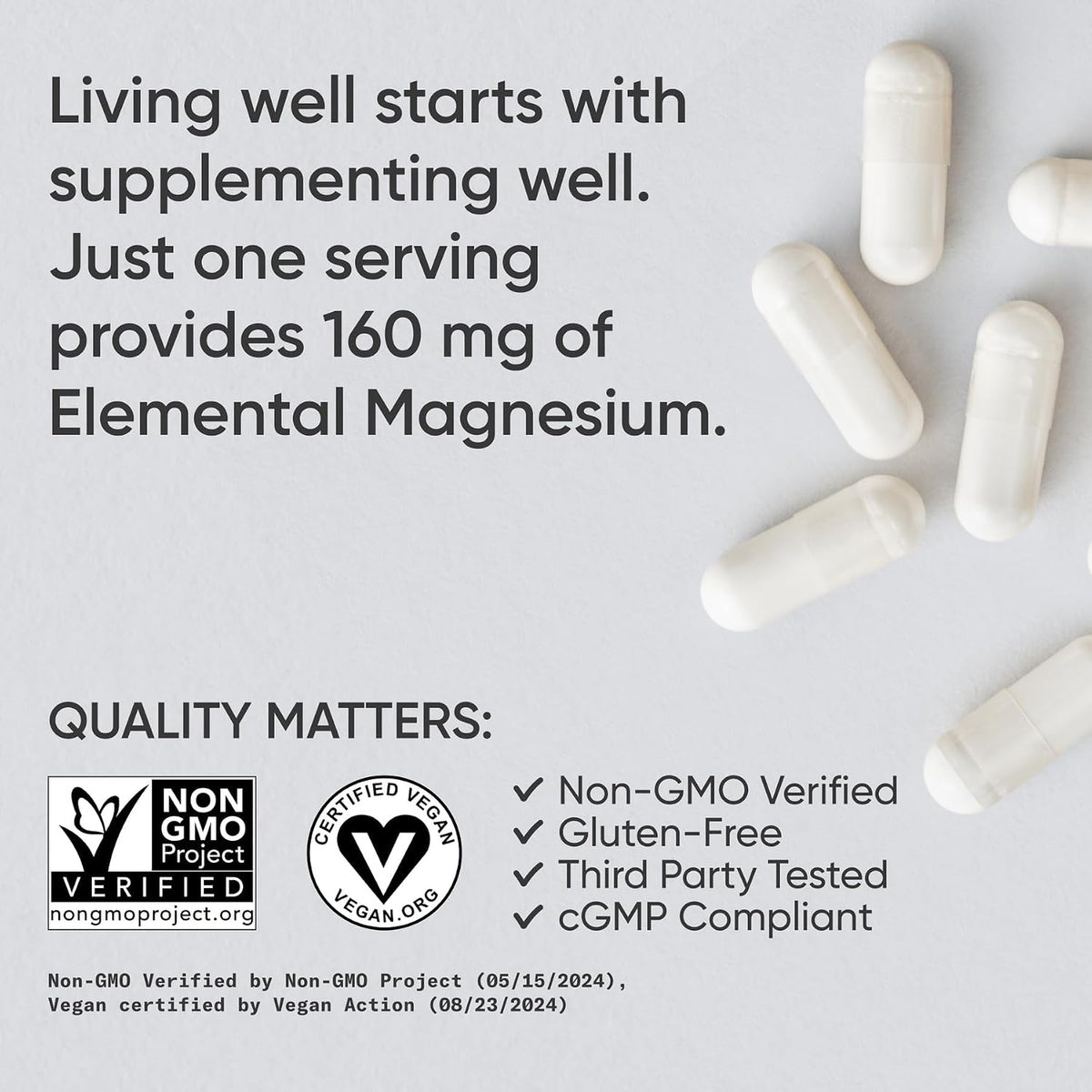 Sports Research® Magnesium Glycinate 160mg, 90 Veggie Capules | 1441mg Cheletated Magnesium per Serving | Gentle on the Stomach | Non-GMO, Soy Free, Essential Mineral