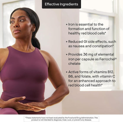 THORNE - Advanced Iron Complex - Complete Blood Support Formula* - Elemental Iron, Folate, B and C Vitamins for Optimal Absorption - Chelated Iron Supplement - Gluten, Dairy & Soy-Free - 60 Capsules