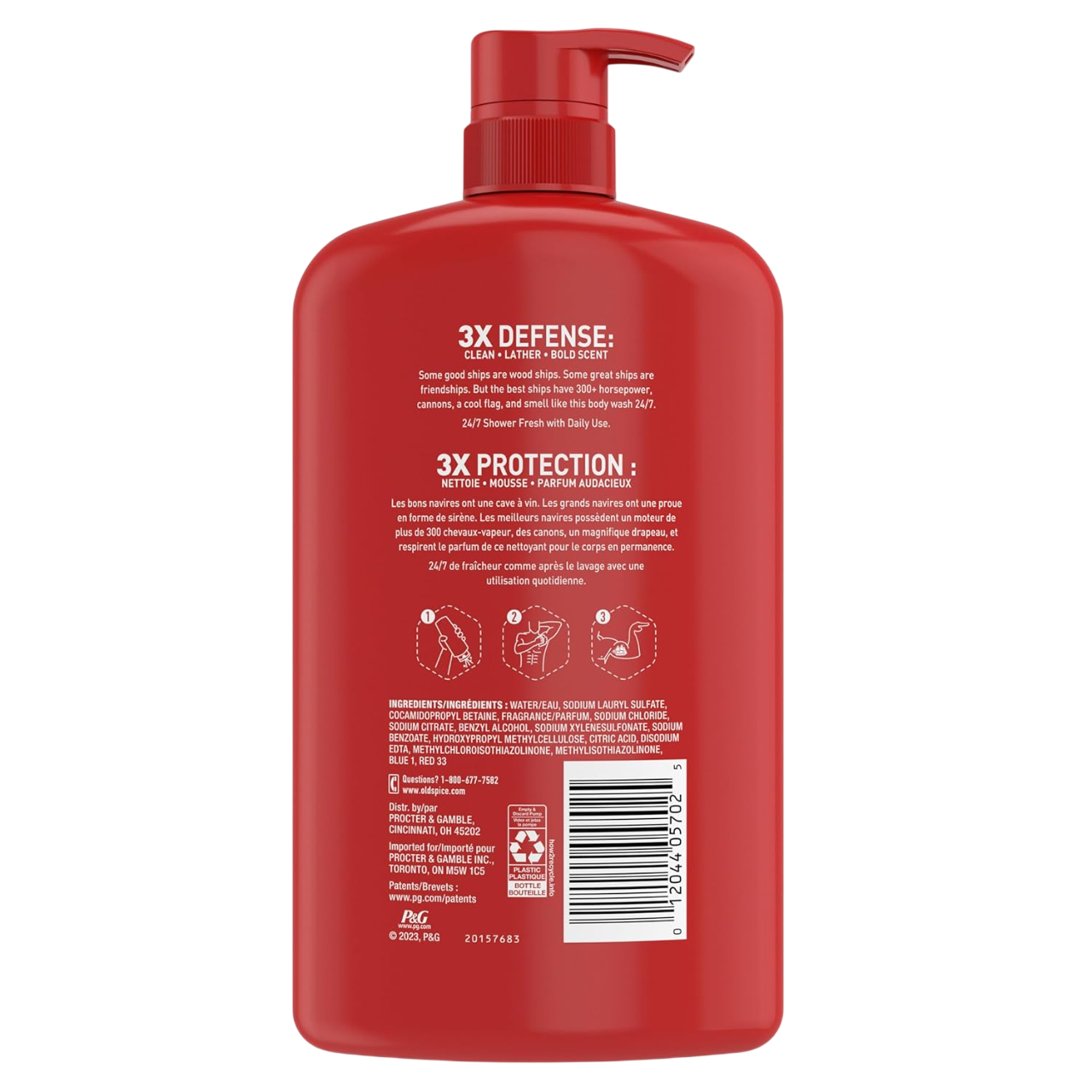 Old Spice Refreshing Body Wash for Men, 3X Defense, 24/7 Shower Fresh with Long Lasting Scent, Red Collection, Captain with Bergamot Scent, 33.4 oz