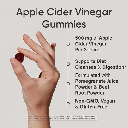 Sports Research® Organic Apple Cider Vinegar Sugar-Free Gummies, 60 Count | ACV 500mg For Diet Cleanses & Digestion | Non-GMO, Certified Vegan, Gluten Free