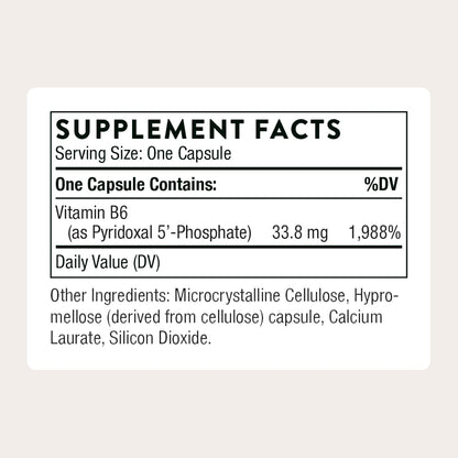 THORNE - Pyridoxal 5'-Phosphate - Bioactive Form of Vitamin B6 for Energy Production* - Vitamin B6 (Pyridoxine) Supplement - Third-Party Certified - Gluten, Dairy & Soy-Free - 180 Capsules