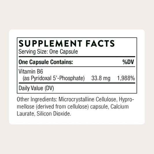 THORNE - Pyridoxal 5'-Phosphate - Bioactive Form of Vitamin B6 for Energy Production* - Vitamin B6 (Pyridoxine) Supplement - Third-Party Certified - Gluten, Dairy & Soy-Free - 180 Capsules