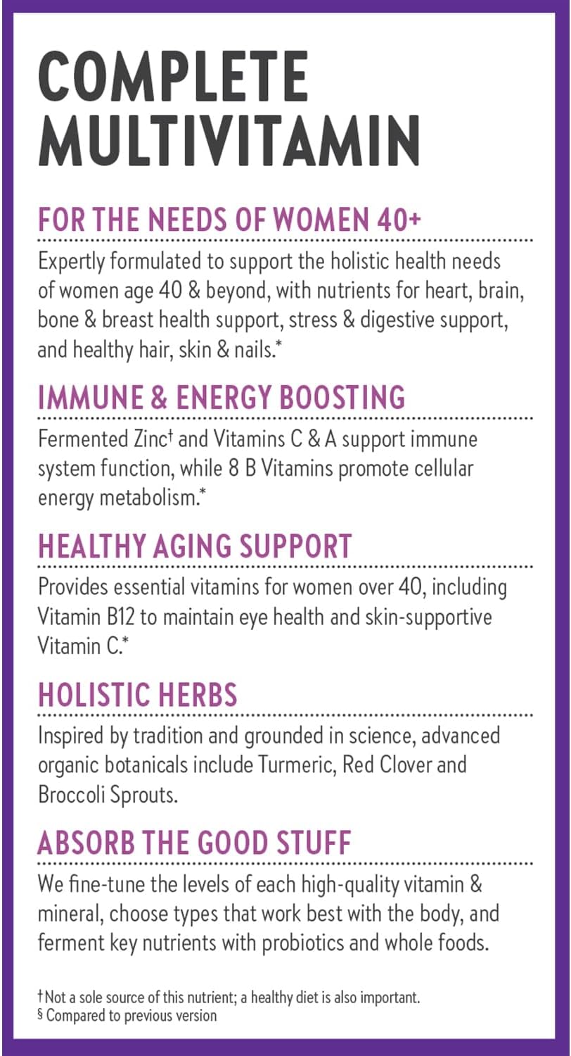 New Chapter Women’s Multivitamin 40+, extra B6 & B12, Biotin for Hair Growth, D3, Vit C, Zinc for Immune & Stress Support, Gentle on an Empty Stomach, One Daily, Non-GMO, Gluten-Free, 48/72/96 Tablets