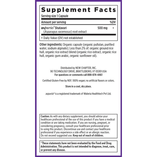 New Chapter Shatavari Supplement for Peri-Menopause & Post-Menopause Support – 4x Concentrated Herb Shatavari Relieves Hot Flashes & Night Sweats, Balances Women’s Hormones - Herbal Sleep Aid*, 30 ct