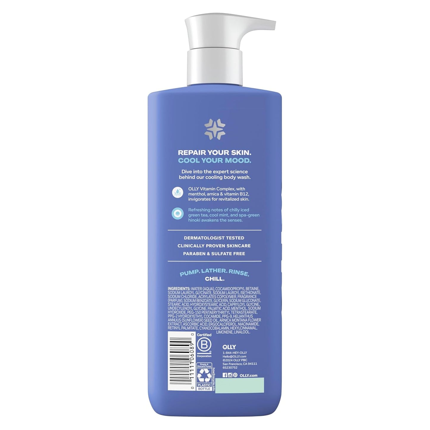 OLLY Body Wash Cool Mood + Skin Infused with arnica & vitamin B12 Hydrates & cools Skin 17 Fl Oz
