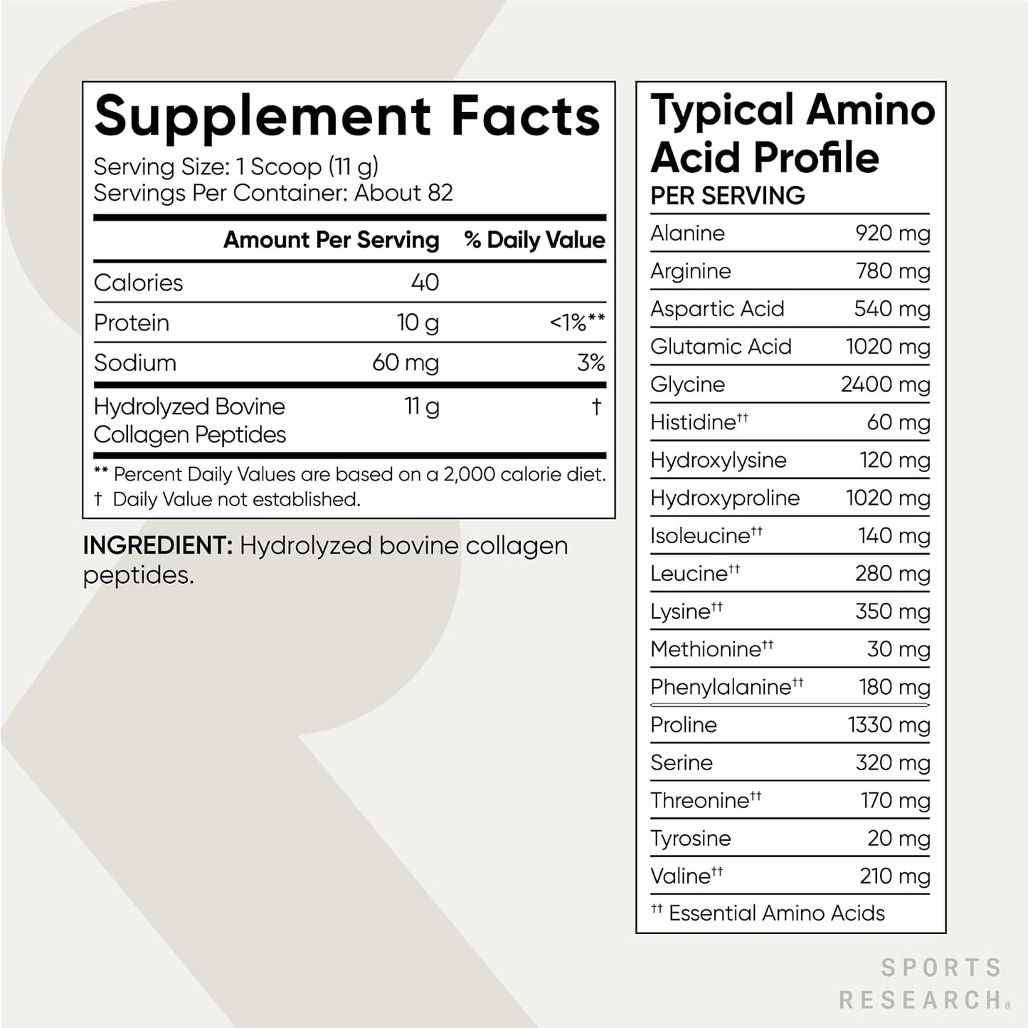 Sports Research® Collagen Peptides Protein Powder 16oz (Unflavored) | 11g Grass-Fed Collagen per Scoop · Hair, Skin & Joint Support · Easy to Mix in Coffee & Shakes - 41 Servings