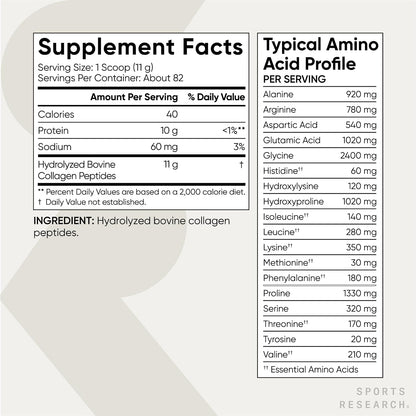Sports Research® Collagen Peptides Protein Powder 16oz (Unflavored) | 11g Grass-Fed Collagen per Scoop · Hair, Skin & Joint Support · Easy to Mix in Coffee & Shakes - 41 Servings