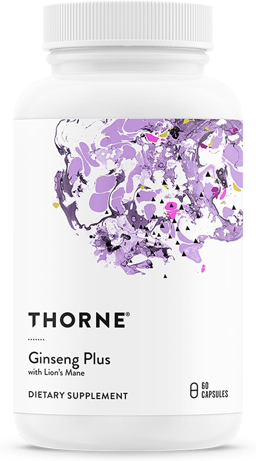 THORNE - Ginseng Plus - Supports Daily Energy Levels, Mental Clarity, Mood & Stress Management* - with Lion's Mane & Greek Mountain Tea - Third-Party Certified - Gluten & Dairy-Free - 60 Capsules