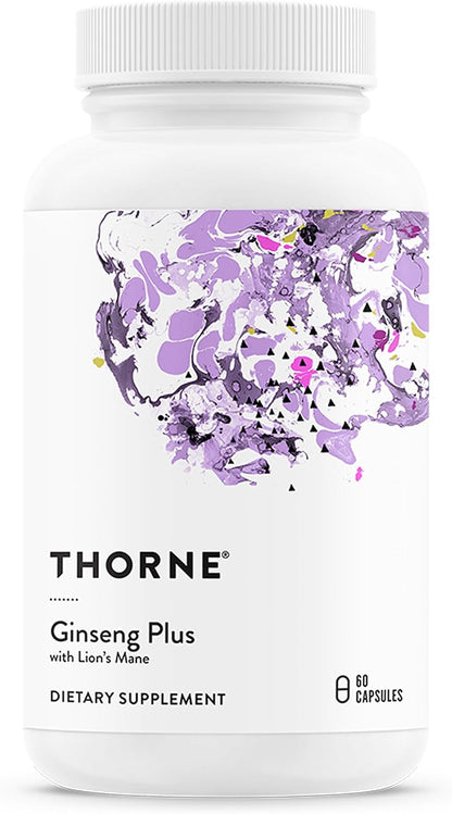 THORNE - Ginseng Plus - Supports Daily Energy Levels, Mental Clarity, Mood & Stress Management* - with Lion's Mane & Greek Mountain Tea - Third-Party Certified - Gluten & Dairy-Free - 60 Capsules