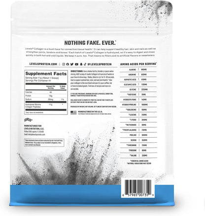 Levels Collagen Peptides, No Artificial Ingredients, 11G of Collagen, Unflavored, 1LB