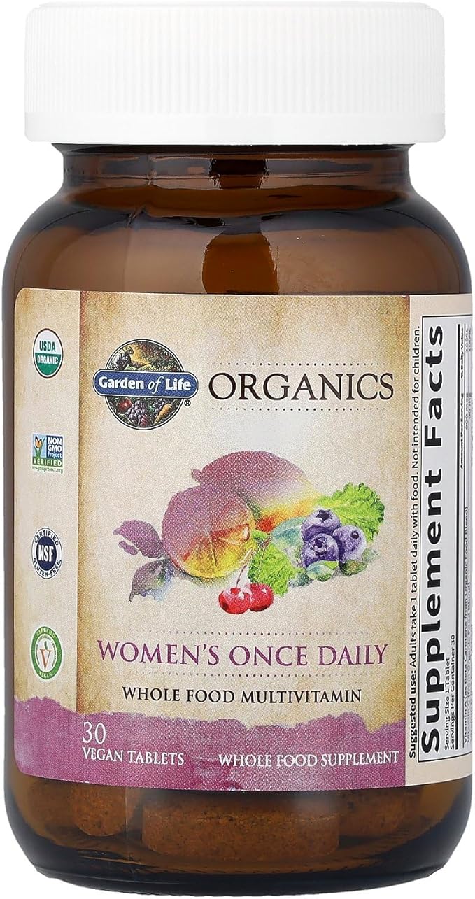 Garden of Life Organics Multivitamin for Women - Women's Once Daily Multi - Whole Food Multi with Iron, Biotin, Vegan Organic Womens Multivitamin for Health, Energy Hair Skin and Nails