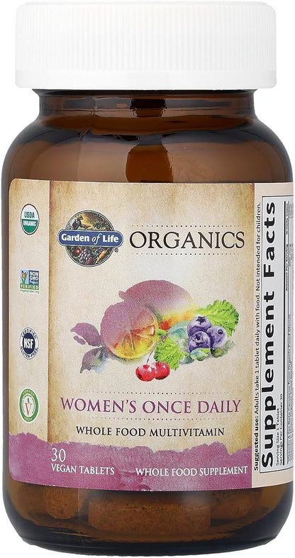 Garden of Life Organics Multivitamin for Women - Women's Once Daily Multi - Whole Food Multi with Iron, Biotin, Vegan Organic Womens Multivitamin for Health, Energy Hair Skin and Nails