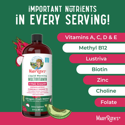MARYRUTH'S Liquid Multivitamin+Hair Growth | Biotin 10000mcg | Lustriva Hair Growth Supplement | Clinically Tested in Women for Thicker Hair&Facial Wrinkle | Skin Care | Ages 18+
