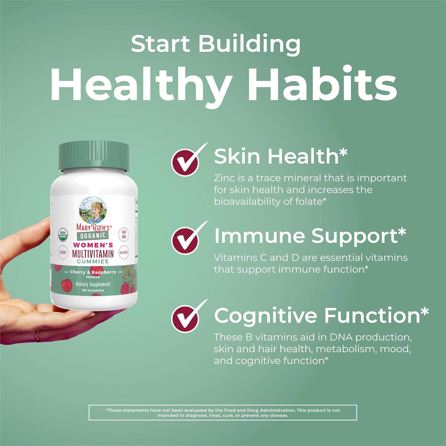 MARYRUTH'S Multivitamin Gummies for Women Ages 14+ | Immune Support | Hair & Skin Health | Reproductive Health | Vitamin A C D E B6 B12 Biotin Zinc Iodine | Organic | Vegan | Non-GMO | 60 Count