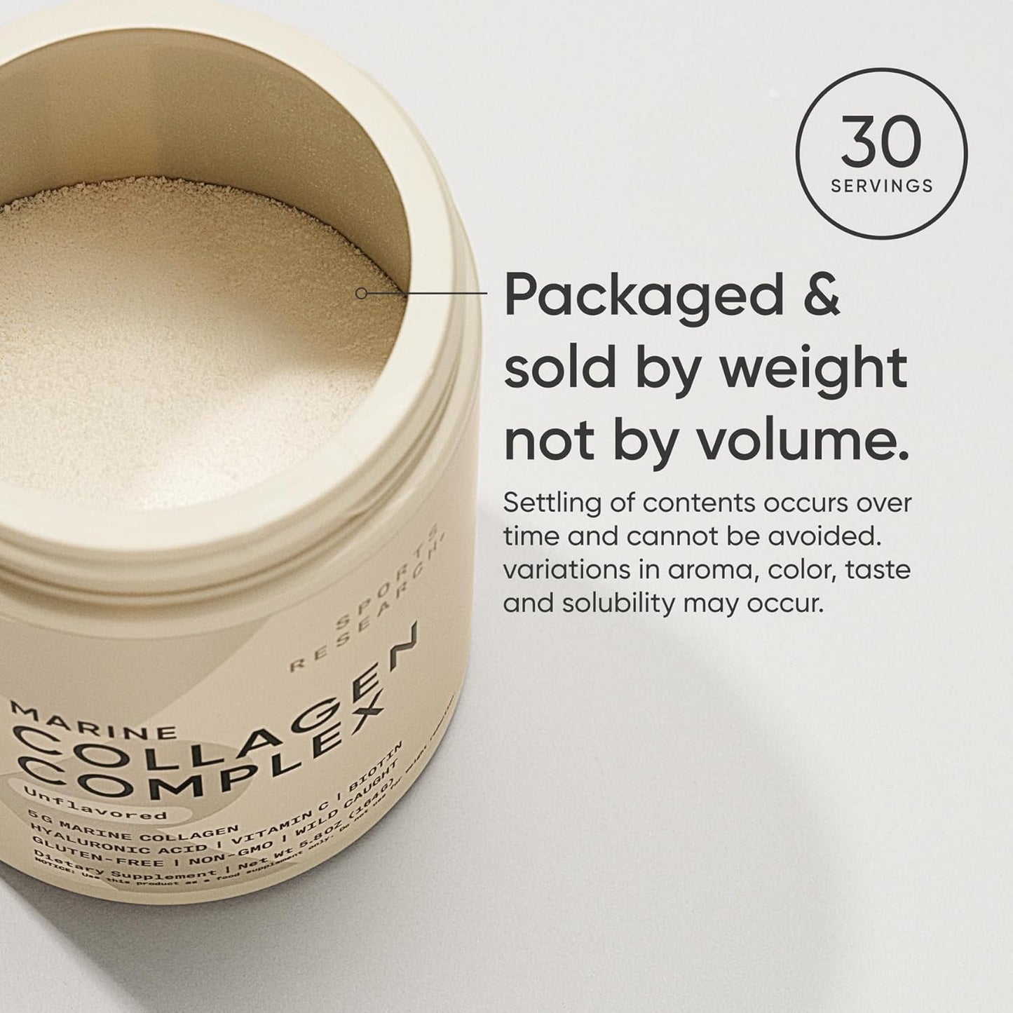 Sports Research® Collagen Beauty Complex - 30 Servings (Unflavored) | 5g Marine Collagen Peptides with Hyaluronic Acid, Vitamin C + Biotin | Skin & Joint Health | Pescatarian Freindly, Non-GMO