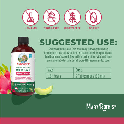 MARYRUTH'S Liquid Multivitamin+Hair Growth | Biotin 10000mcg | Lustriva Hair Growth Supplement | Clinically Tested in Women for Thicker Hair&Facial Wrinkle | Skin Care | Ages 18+