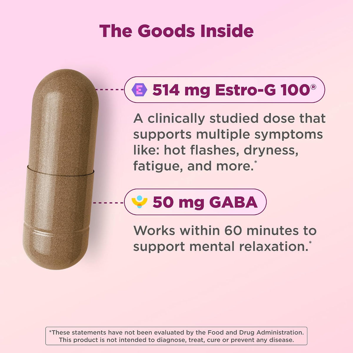 OLLY Mellow Menopause Supplements for Women, Supports Hot Flashes, Vaginal Dryness & Occasional Mood Swings,* Estro-G100®, GABA, Vegan Capsules, 1 Month Supply - 30 Count