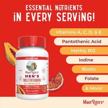 MaryRuth's Multivitamin Gummies for Men | Vitamin A, C, D, E, B6, B12, Biotin, Zinc | Energy Metabolism | Immunity | Bone Health | Cellular Health | Vegan | Non-GMO | Gluten & Sugar Free | 60 Count