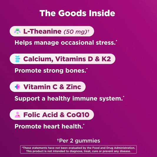 OLLY Women's 40+ Multi Gummies, 20 Key Nutrients Plus Vitamin K2, CoQ10, L-Theanine, Chewable Gummy Supplement, Peach Berry Flavored, 45 Day Supply - 120 Count