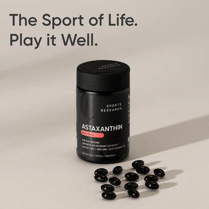 Sports Research® Icelandic Astaxanthin 6mg w/Coconut Oil - 120 Count | Antioxidant Supplement for Skin & Eye Health Support | Soy-Free, Non-GMO, Gluten-Free
