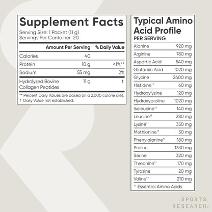 Sports Research® Collagen Peptides Protein Powder 16oz (Unflavored) | 11g Grass-Fed Collagen per Scoop · Hair, Skin & Joint Support · Easy to Mix in Coffee & Shakes - 41 Servings