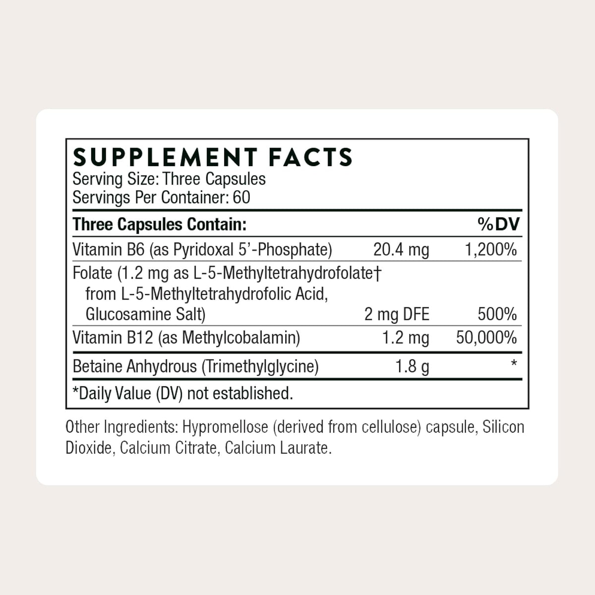 THORNE - Methyl-Guard - Supports Methylation for Healthy Heart, Blood Vessels, Brain & Bones* - Vitamins B6 & B12, Folate (5-MTHF) & Betaine - Gluten, Dairy & Soy-Free - 180 Capsules