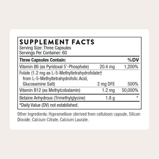 THORNE - Methyl-Guard - Supports Methylation for Healthy Heart, Blood Vessels, Brain & Bones* - Vitamins B6 & B12, Folate (5-MTHF) & Betaine - Gluten, Dairy & Soy-Free - 180 Capsules