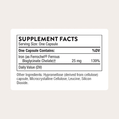 THORNE - Iron Bisglycinate - 25 mg Iron Supplement for Enhanced Absorption Without Gastrointestinal Side Effects* - NSF Certified for Sport - Gluten-Free - 60 Servings