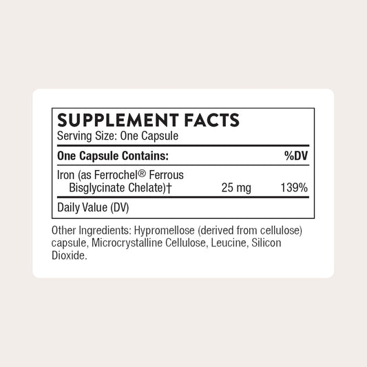 THORNE - Iron Bisglycinate - 25 mg Iron Supplement for Enhanced Absorption Without Gastrointestinal Side Effects* - NSF Certified for Sport - Gluten-Free - 60 Servings