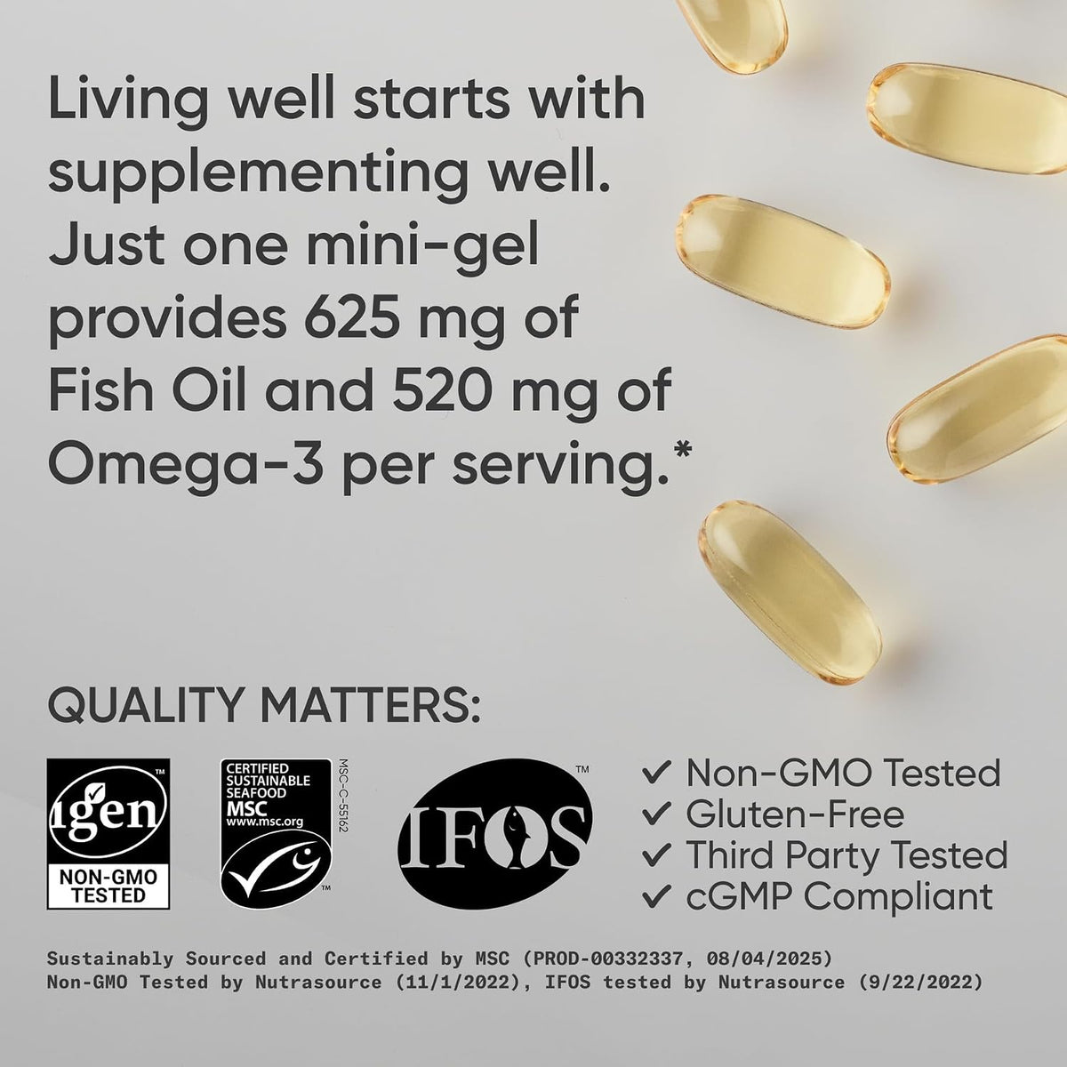 Sports Research® Omega-3 Fish Oil Minis from Wild Alaska Pollock, 120 Count | Easy to Swallow Mini-Softgel, Always Fresh Never Fishy, 345mg EPA 130mg DHA per Softgel, MSC Certified Sustainable, Non-GMO