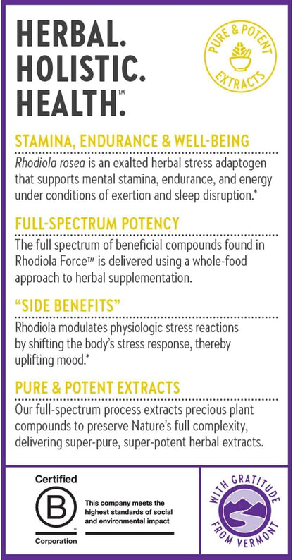 New Chapter Rhodiola Force 300mg with Potent Vegan Rhodiola for Mental Focus & Stamina, Endurance + Mood Support + Stress Adaptogen + Non-GMO Ingredients - 30 Count