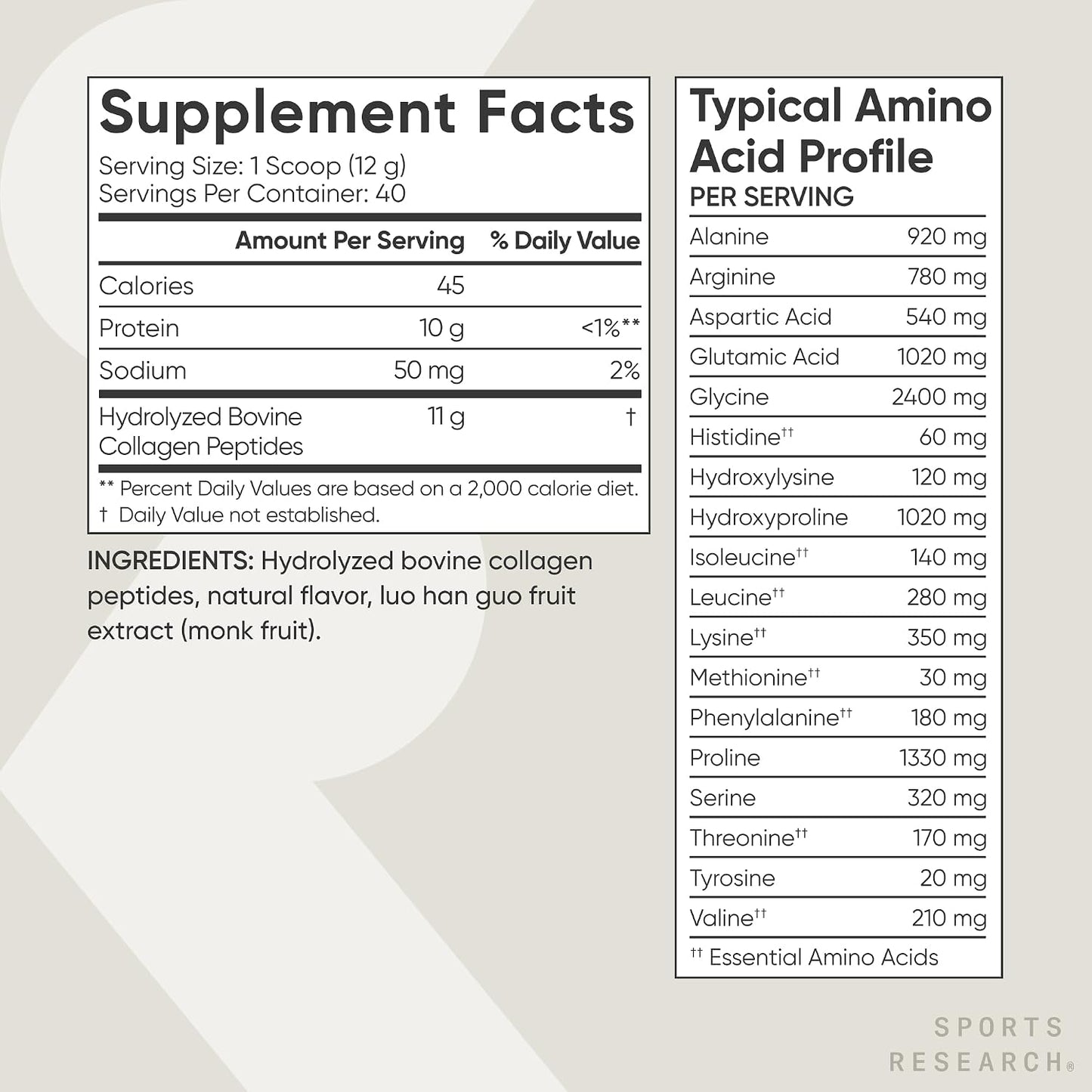 Sports Research® Collagen Peptides Protein Powder, Vanilla (16.93oz) | 11g Grass-Fed Collagen per Scoop · Hair, Skin & Joint Support · Easy to Mix in Coffee & Shakes · Sugar-Free, 40 Servings