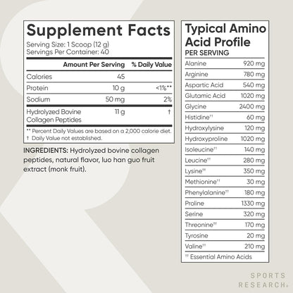 Sports Research® Collagen Peptides Protein Powder, Vanilla (16.93oz) | 11g Grass-Fed Collagen per Scoop · Hair, Skin & Joint Support · Easy to Mix in Coffee & Shakes · Sugar-Free, 40 Servings