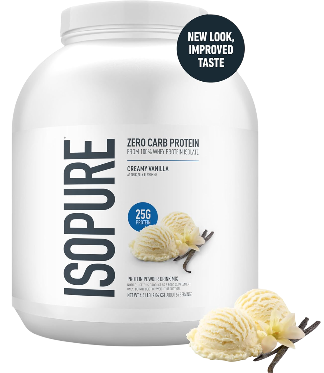 Isopure Zero Carb 100% Pure Whey Isolate Protein Powder, Lactose Free, Gluten Free, with Vitamins, Creamy Vanilla, 25g Protein Per Serving,