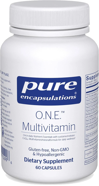 Pure Encapsulations O.N.E. Multivitamin - Once Daily Multivitamin with Antioxidant Complex Metafolin, CoQ10, and Lutein to Support Vision, Cognitive Function, and Cellular Health - 30/60/120 Capsules