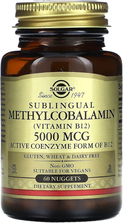 Solgar Methylcobalamin (Vitamin B12) 5000 mcg, 60 Nuggets - Cherry Flavor - Supports Energy Metabolism - Body-Ready, Active Form - Non-GMO, Vegan, Gluten Free - 60 Servings