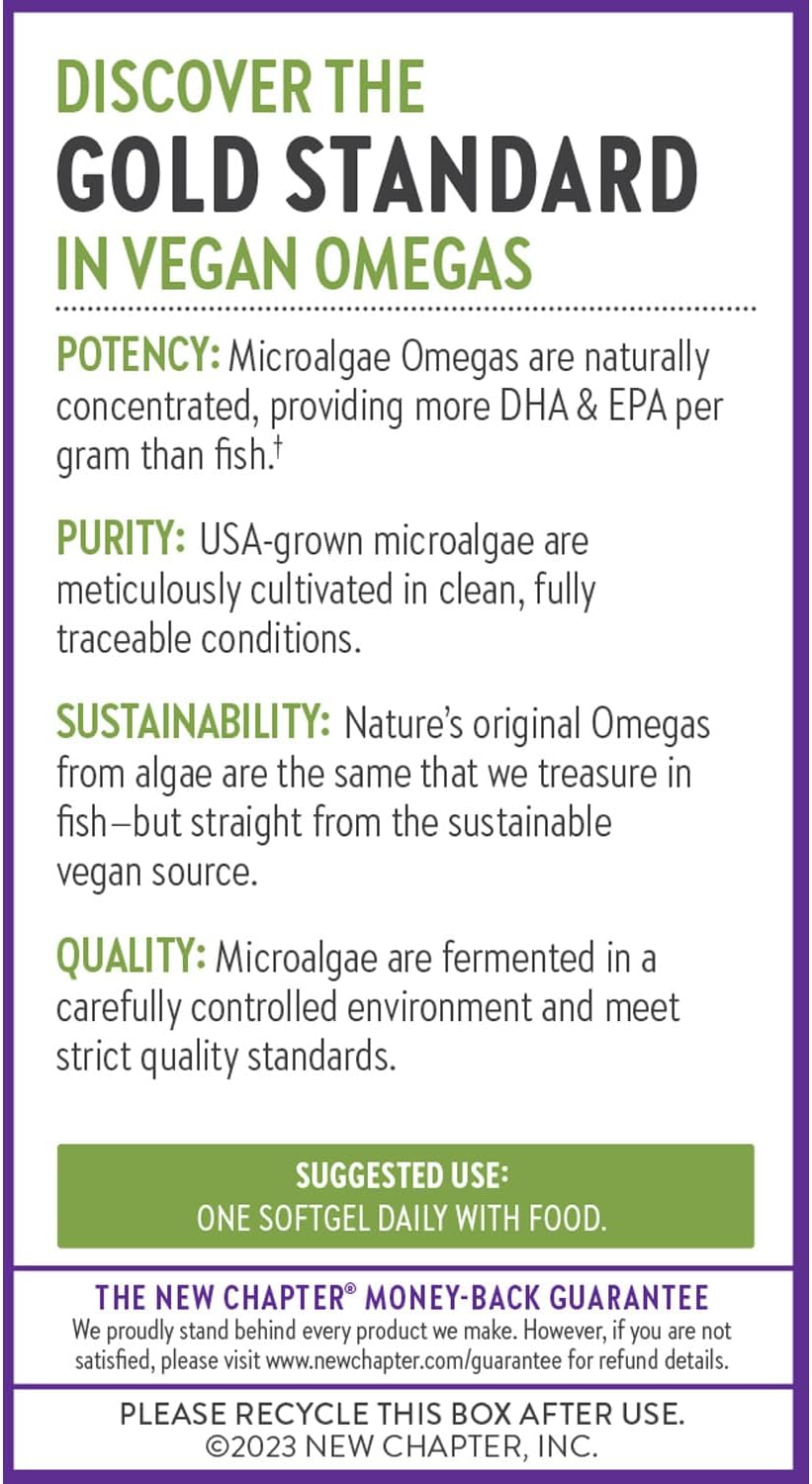 New Chapter Vegan DHA, EPA, and DPA Supplement- Vegan Omega-3 Complex for Heart, Brain, Eye & Joint Support - 30 Softgels