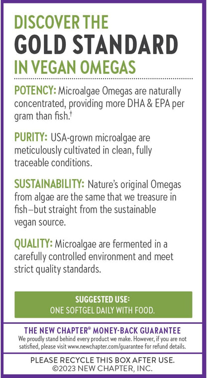 New Chapter Vegan DHA, EPA, and DPA Supplement- Vegan Omega-3 Complex for Heart, Brain, Eye & Joint Support - 30 Softgels
