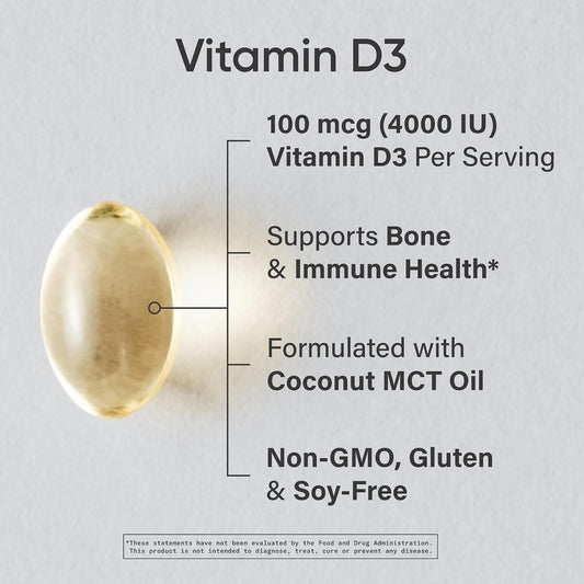 Sports Research® Vitamin D3 4000iu/100mcg with Coconut MCT Oil, 360 Count | Double Strength Vitamin D Supplement | Supports Healthy Bones & Immune Function | Non-GMO · Soy Free - 360 Servings