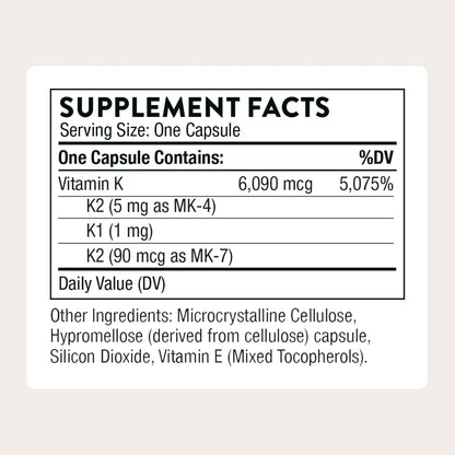 THORNE - Vitamin K - Vitamins K1 and K2 (as MK-4 and MK-7) Capsule Supplement - Supports Strong Bones* - Clinically Studied Ingredients - Third-Party Certified - Gluten, Dairy & Soy-Free - 60 Capsules