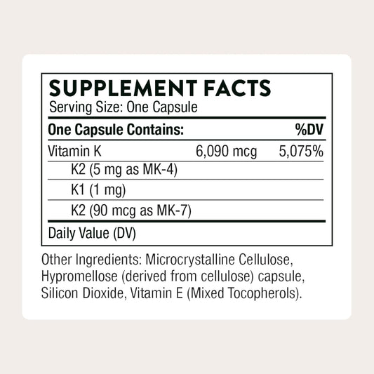 THORNE - Vitamin K - Vitamins K1 and K2 (as MK-4 and MK-7) Capsule Supplement - Supports Strong Bones* - Clinically Studied Ingredients - Third-Party Certified - Gluten, Dairy & Soy-Free - 60 Capsules